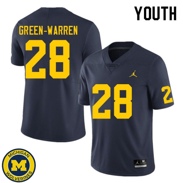 Youth Michigan Wolverines #28 Darion Green-Warren Navy Embroidery Jersey